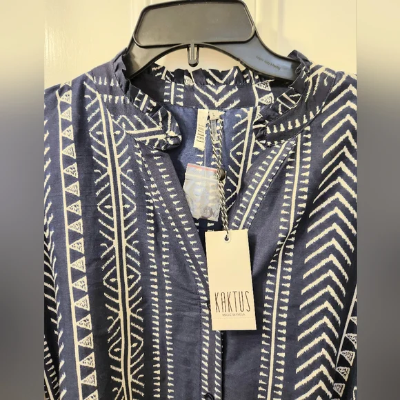 NWT KAKTUS midi length Blue printed dress size large - Picture 6 of 7